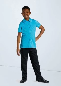 Weissman Boys Collared Shirt -Dance Costumes 12501 turquoise 11456 black 4325 92846.1678887463