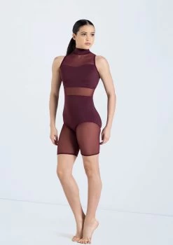 Weissman Mesh Inset Bike Short Unitard 5 Weissman Mesh Inset Bike Short Unitard -Dance Costumes 14425 raisin 12436 69536.1698450053
