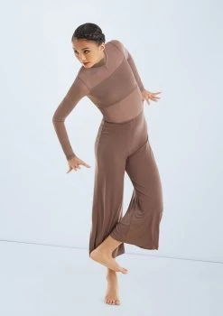 Weissman Culotte Unitard With Mesh -Dance Costumes MJ11187 mocha 051 10798.1678890994