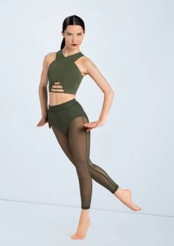 Weissman Lattice Front Crop Top -Dance Costumes MT10485 olive SM11827 olive 5636 97701.1698840495