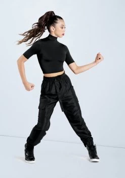 Weissman Half Sleeve Mock Neck Crop Top -Dance Costumes MT13138 black AH12406 black 391 79241.1698840510