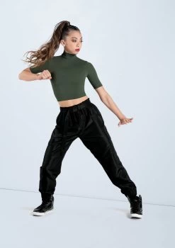 Weissman Half Sleeve Mock Neck Crop Top -Dance Costumes MT13138 olive AH12406 black 127 82882.1678891243