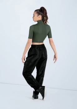 Weissman Half Sleeve Mock Neck Crop Top -Dance Costumes MT13138 olive AH12406 black 160 70103.1678891243