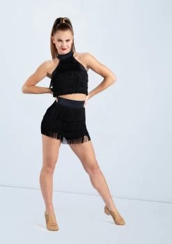 Weissman Fringe Mock Neck Crop Top -Dance Costumes MT9321 MT12611 black 0097 31781.1698840510