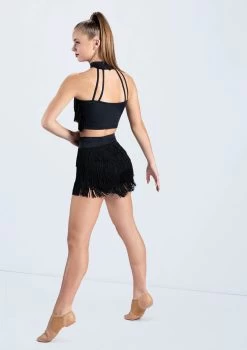 Weissman Fringe Mock Neck Crop Top -Dance Costumes MT9321 MT12611 black 0114 42851.1698840510