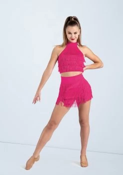 Weissman Fringe Mock Neck Crop Top