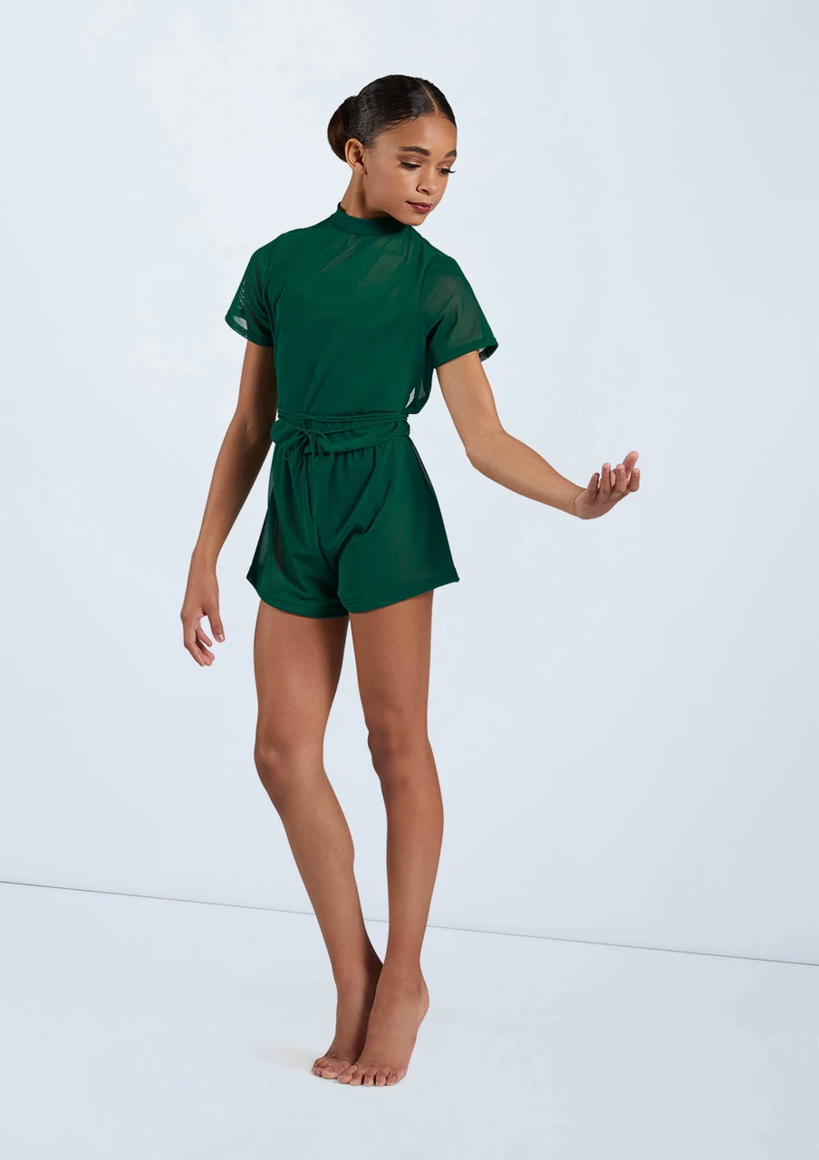 Weissman Mock Neck Power Mesh Romper 2 Weissman Mock Neck Power Mesh Romper - Image 2