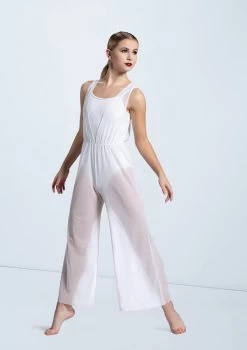 Weissman Cowl Drape Power Mesh Jumpsuit -Dance Costumes SM12126 white 0014 02103.1698840527