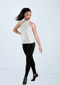 Weissman Sequin And Metallic Halter Top -Dance Costumes SQ7006 white MT6789 black 162 39571.1648857449