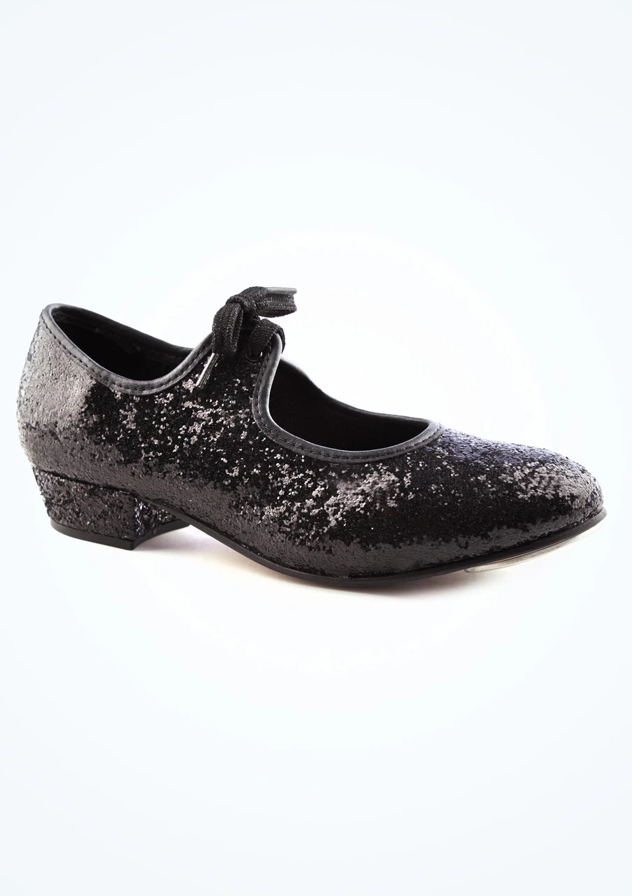 Alegra Tie Front Glitter Tap Shoe - Black 4 Alegra Tie Front Glitter Tap Shoe - Black - Image 4
