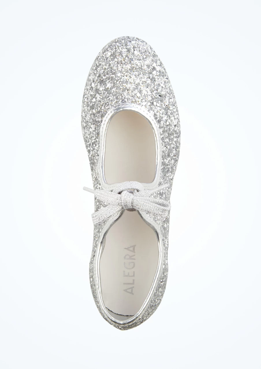 Alegra Tie Front Glitter Tap Shoe - Silver 2 Alegra Tie Front Glitter Tap Shoe - Silver - Image 2