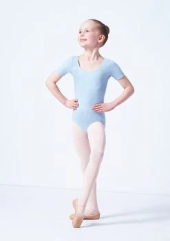 Capezio Class Kids Short Sleeve Leotard -Dance Costumes cad400c blue front 1 03419.1689290965