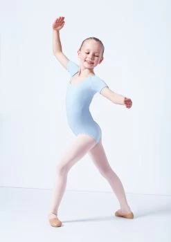 Capezio Class Kids Short Sleeve Leotard -Dance Costumes cad400c blue front 2 84164.1689290966