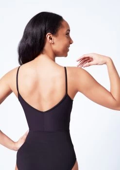 Mirella Camisole Chevron Rib Panel Leotard -Dance Costumes mim4043lm black close up back 58070.1679927450
