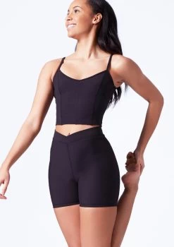 Mirella V Neck Chevron Cropped Camisole Top 13 Mirella V Neck Chevron Cropped Camisole Top -Dance Costumes mim7059l black front t 45711.1698809421