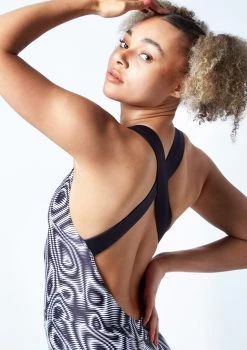 Move Dance Onyx Cross Back Unitard - Dimensions -Dance Costumes moc0901 dim close up front 1 07836.1678928424