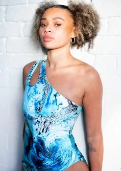 Move Dance Nova Asymmetric Cut Out Leotard Bodysuit - Pacific