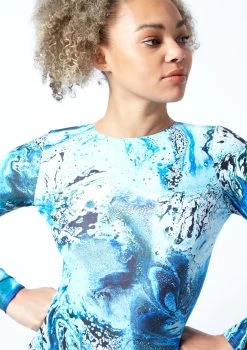 Move Dance Aurora Long Sleeve Open Back Leotard Bodysuit - Pacific -Dance Costumes mol0904 pac close up front 1 40093.1678884343