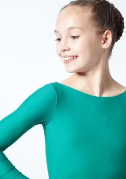 Move Dance Teen Camille Long Sleeve Leotard 23 Move Dance Teen Camille Long Sleeve Leotard -Dance Costumes mol5801 grn close up front 1 69287.1678884473