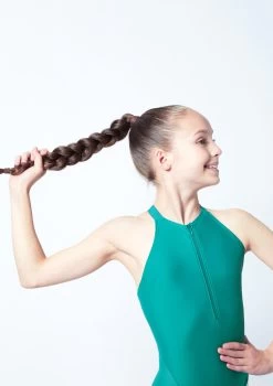 Move Dance Teen Annabelle Zip Up Leotard -Dance Costumes mol5818 grn close up front 1 42245.1678884491