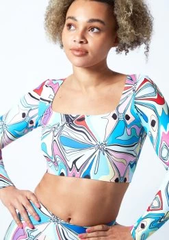 Move Dance Estella Square Neck Crop Top - Marble -Dance Costumes mos0910 mar close up front 1 09603.1678884808