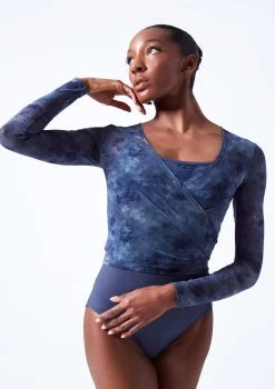 Move Dance Nayu Mesh Wrap Top -Dance Costumes moz0627 petrol blue close up front 58134.1683070482