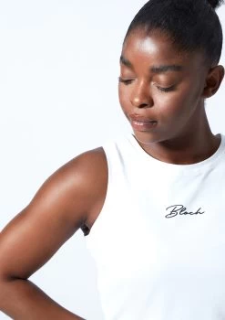 Bloch Tonal Crop Tank Top -Dance Costumes zlw5111 white close up front 1 72796.1678926342